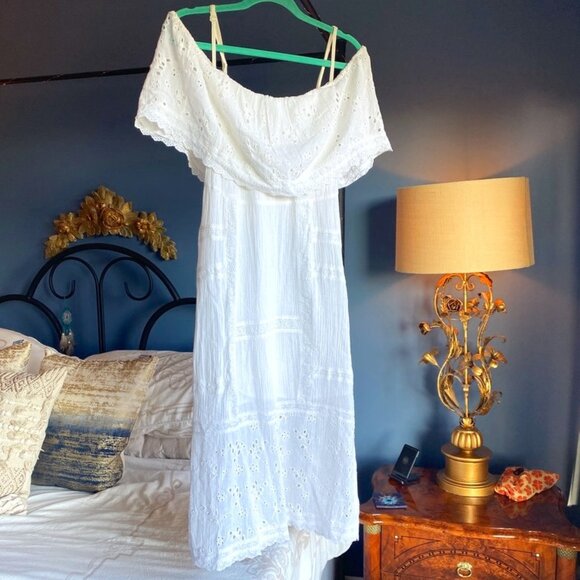 Free People White Lace Eyelet Prairie Midi Dress - Picture 8 of 16